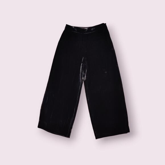 Rebecca Taylor Wide Leg Crop‎ Black Velvet Pants Hi Waist Rayon Silk Size 12 - Picture 1 of 10